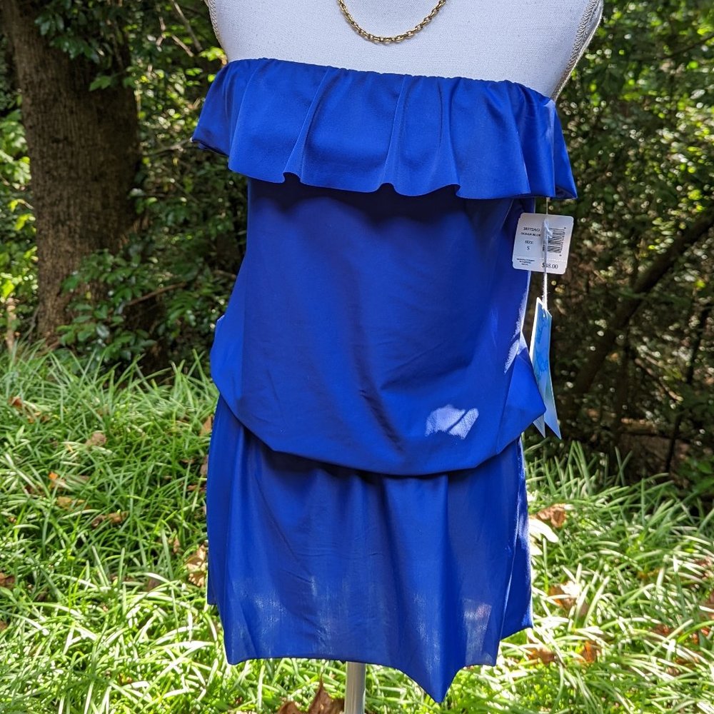 ECO SWIM Strapless Bandeau Dress Swim Cover-Up in Ocean Blue Size Small